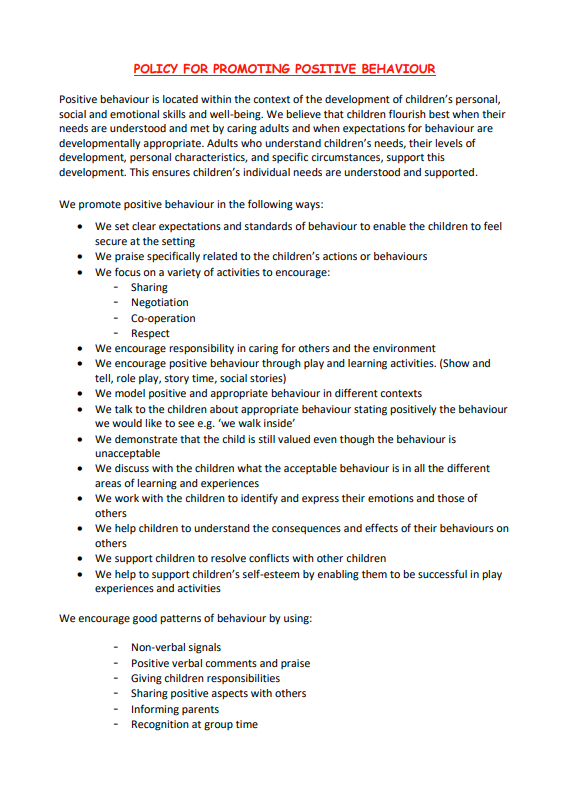 Policy for Promoting Positive Behaviour