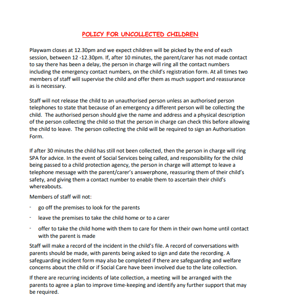 Policy for Uncollected Children